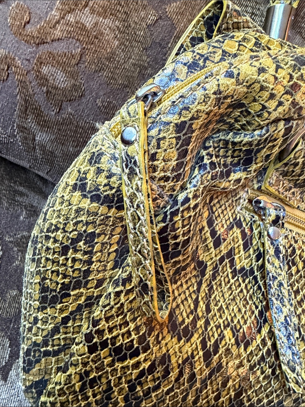 Michael Rome Yellow Python-Print Structured Shoulder Bag -NWT - Picture 10 of 13